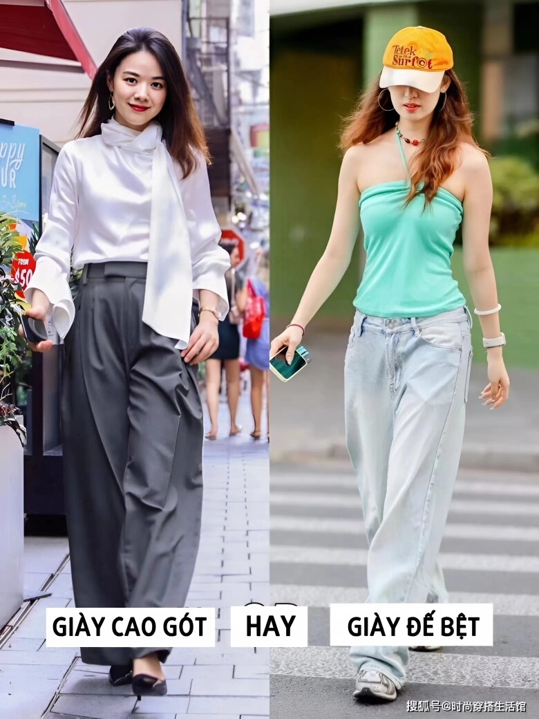 Mặc quần ống rộng mang giày cao gót hay giày đế bệt có một kiểu giày chân ái khiến dân công sở mê mẩn