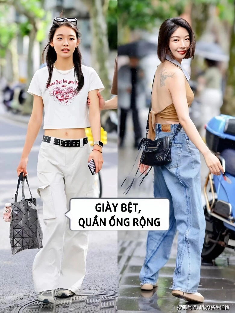 Mặc quần ống rộng mang giày cao gót hay giày đế bệt có một kiểu giày chân ái khiến dân công sở mê mẩn