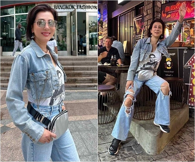 Mc đình đám showbiz vác nhiều vali quần áo khi đi du lịch với chồng cũ 60 tuổi vẫn trẻ như gái 25