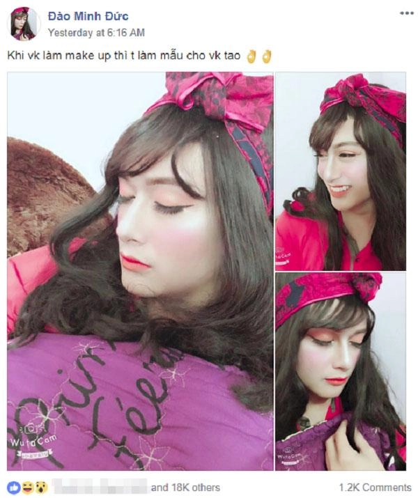 Trang điểm cho vui cô gái chết điếng trước dung mạo xinh đẹp của bạn trai khi hóa nữ