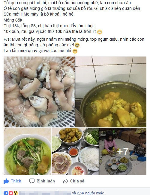 Chia sẻ món bún móng giò tự tay nấu ông bố 4 con được chị em hết lời khen ngợi