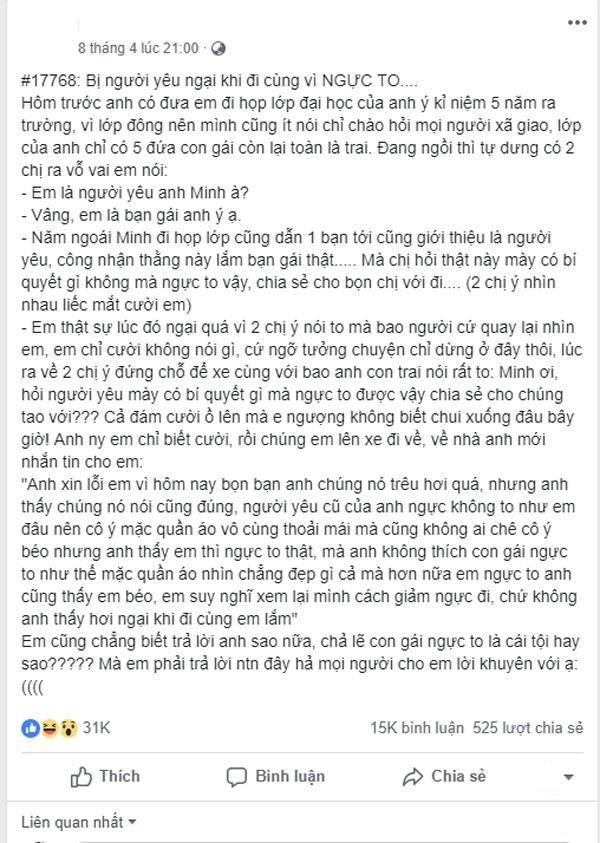Cô gái bị bạn bè chê cười người yêu chia tay vì lí do không đỡ nổi ngực quá to