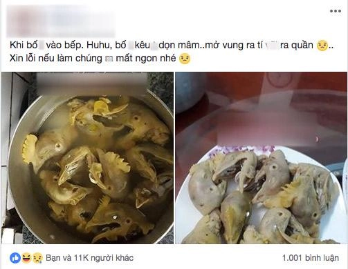 Được ngày bố vào bếp làm cơm đãi cả nhà con vừa mở vung liền hồn bay phách lạc