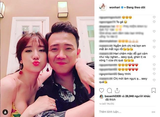 Hari won khoe vòng 1 căng đầy bên trấn thành fans hỏi chị mới làm ngực à