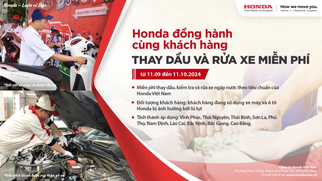 Honda việt nam kiểm tra và thay dầu miễn phí 100 cho xe hư hại do mưa lũ gây ra