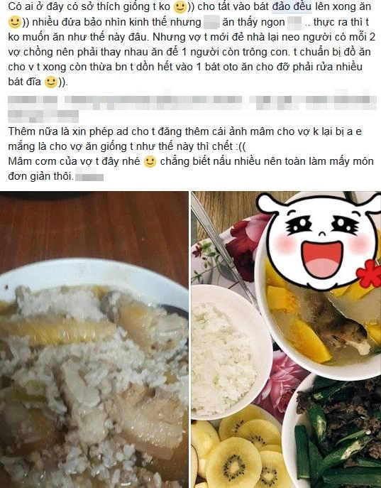Vợ đẻ chồng đành trộn cơm ăn khiến người chê như cám lợn kẻ cảm động khi biết lý do