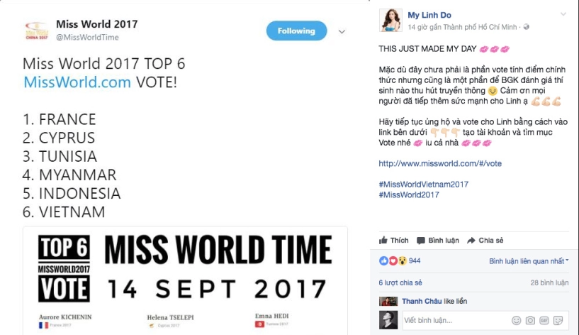 Chưa đi thi hh đỗ mỹ linh đã lọt top người đẹp được yêu thích nhất tại miss world 2017