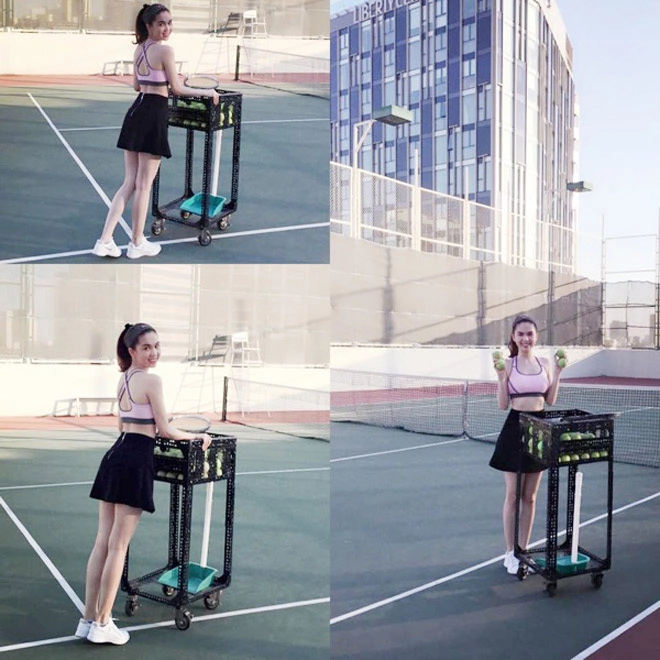 Ngọc trinh lắc mông tạo dáng điên đảo trên sân tennis khiến fan cười đau bụng