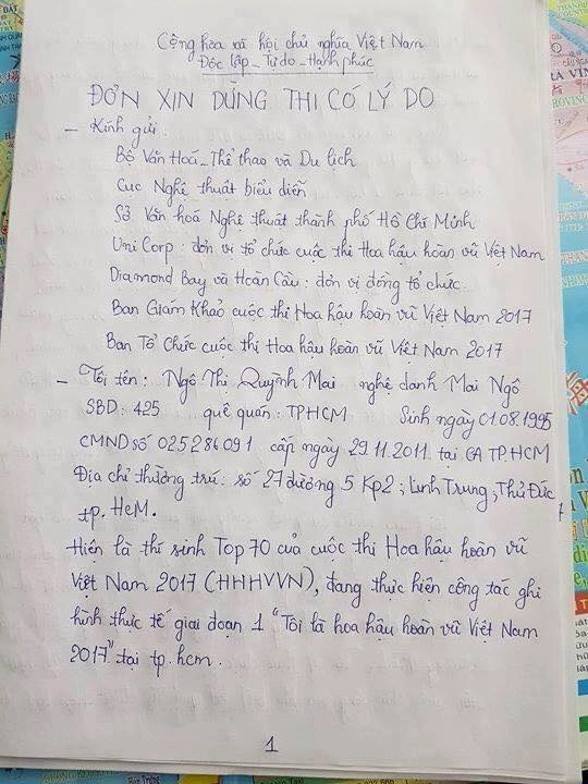 Tiết lộ lá đơn viết tay của mai ngô tố btc hoa hậu hoàn vũ gây ảnh hưởng tâm lý
