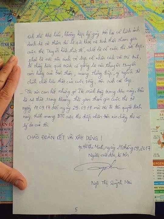 Tiết lộ lá đơn viết tay của mai ngô tố btc hoa hậu hoàn vũ gây ảnh hưởng tâm lý